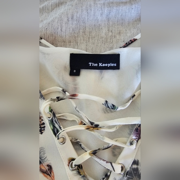 The Kooples Silk Dress Feather Print Flutter Sleeve White Size Small - Picture 5 of 7